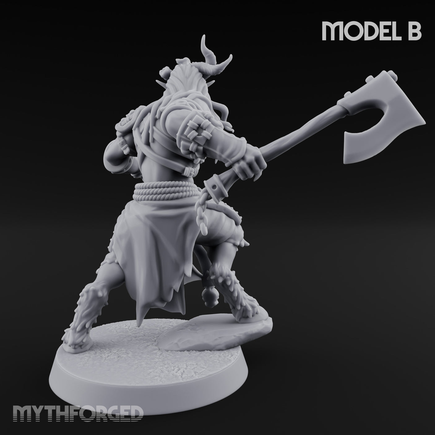 Torch Axe Bearing Saytr Barbarian Shaman B Miniature for Dungeons and Dragons, Pathfinder or other TTRPGs