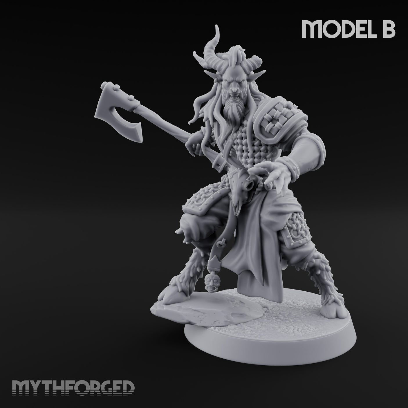 Torch Axe Bearing Saytr Barbarian Shaman B Miniature for Dungeons and Dragons, Pathfinder or other TTRPGs