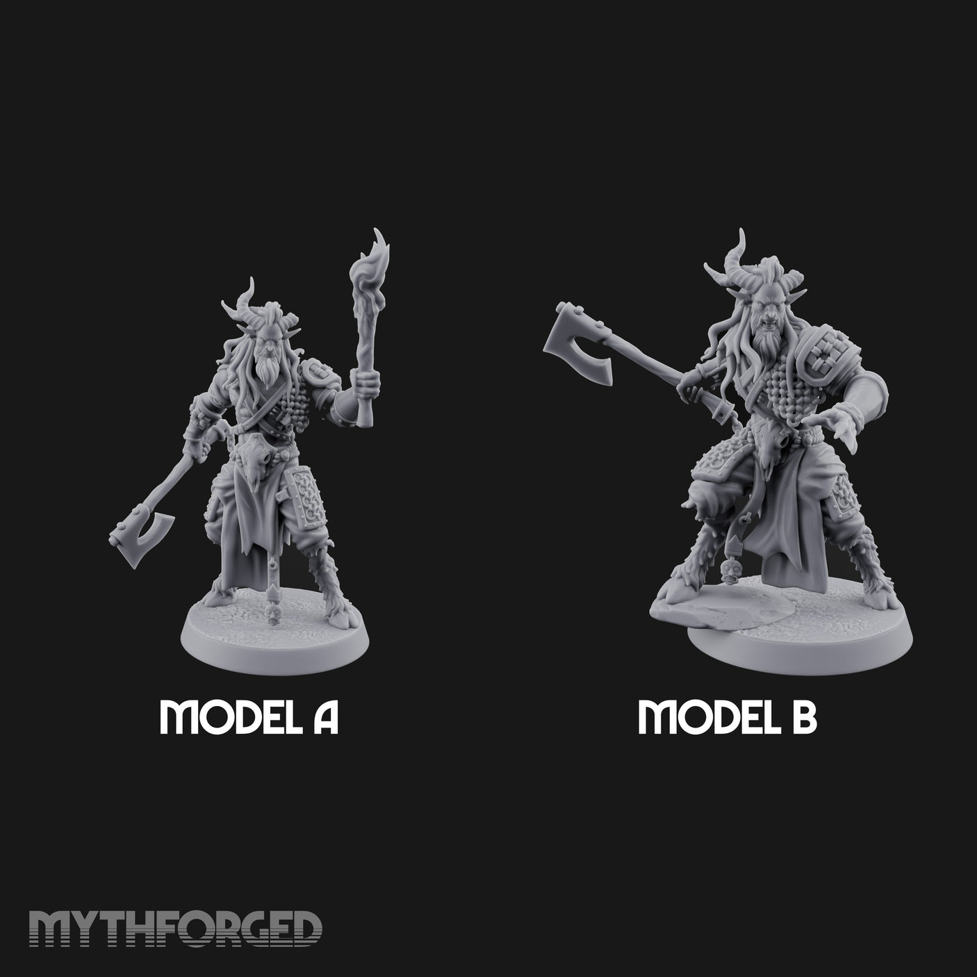 Torch Axe Bearing Saytr Barbarian Shamans Miniature for Dungeons and Dragons, Pathfinder or other TTRPGs