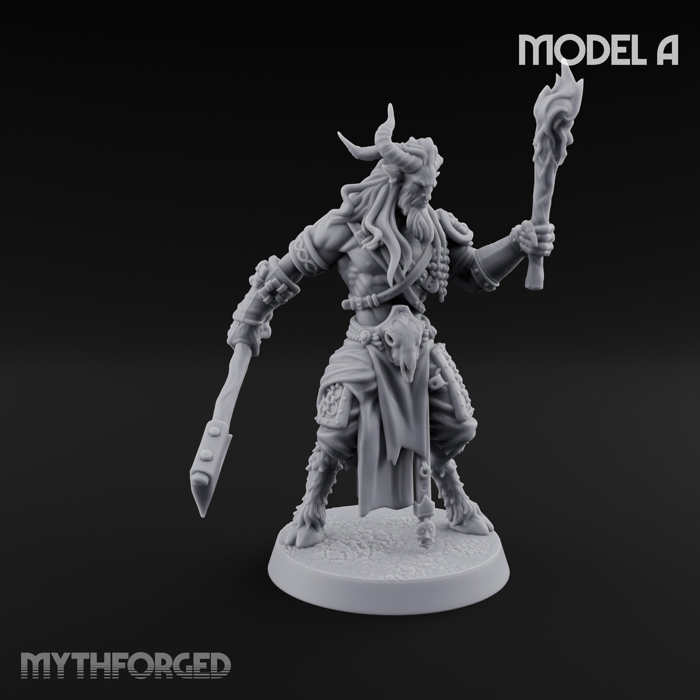 Torch Axe Bearing Saytr Barbarian Shamans Miniature for Dungeons and Dragons, Pathfinder or other TTRPGs