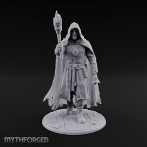 Torch Bearing Bell Ringing Human Cultist Miniature for Dungeons and Dragons, Pathfinder or other TTRPGs