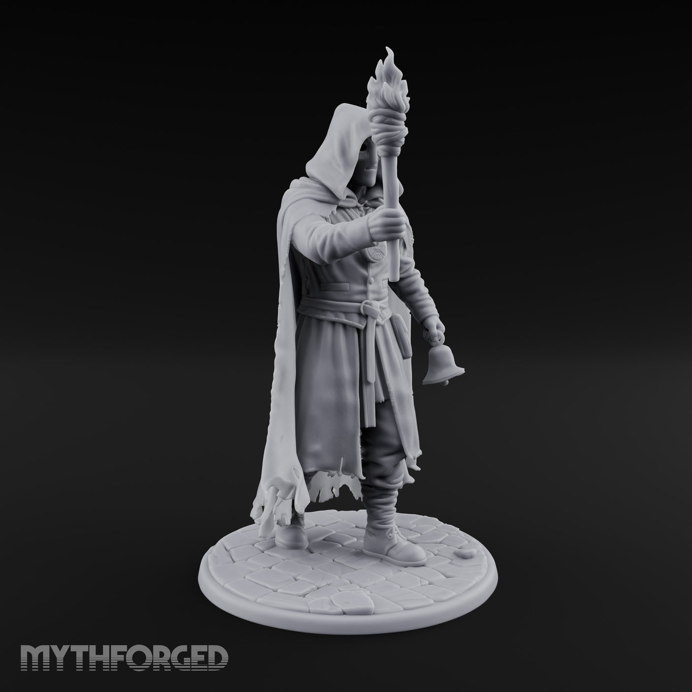 Torch Bearing Bell Ringing Human Cultist Miniature for Dungeons and Dragons, Pathfinder or other TTRPGs