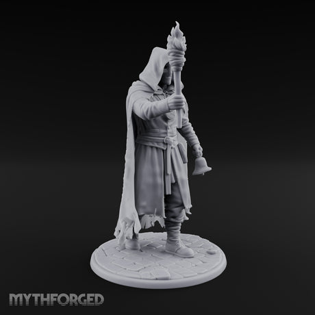 Torch Bearing Bell Ringing Human Cultist Miniature for Dungeons and Dragons, Pathfinder or other TTRPGs