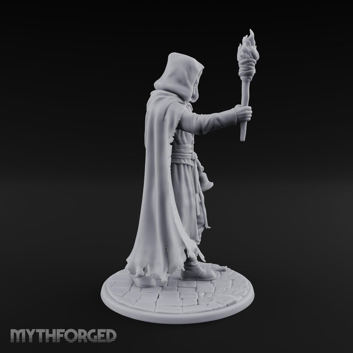 Torch Bearing Bell Ringing Human Cultist Miniature for Dungeons and Dragons, Pathfinder or other TTRPGs
