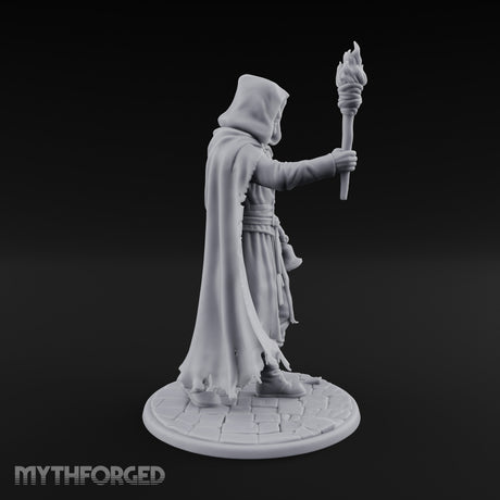 Torch Bearing Bell Ringing Human Cultist Miniature for Dungeons and Dragons, Pathfinder or other TTRPGs