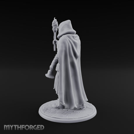 Torch Bearing Bell Ringing Human Cultist Miniature for Dungeons and Dragons, Pathfinder or other TTRPGs