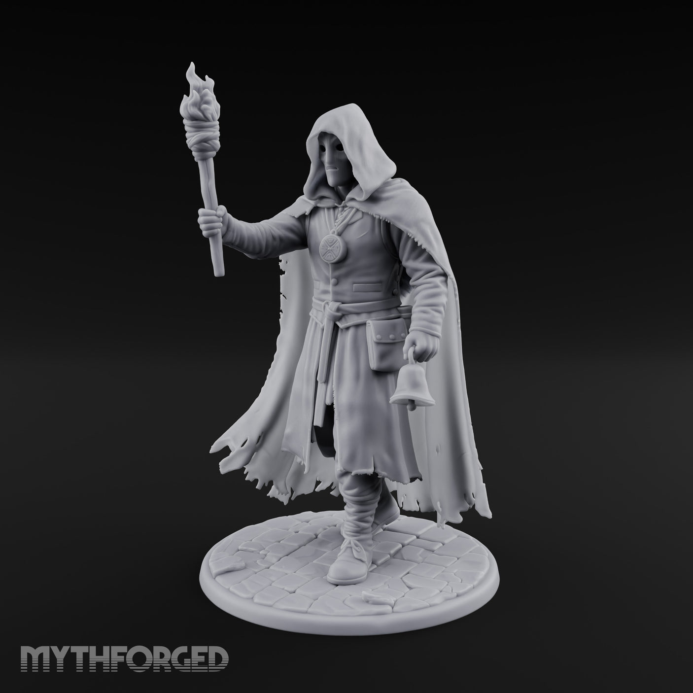 Torch Bearing Bell Ringing Human Cultist Miniature for Dungeons and Dragons, Pathfinder or other TTRPGs