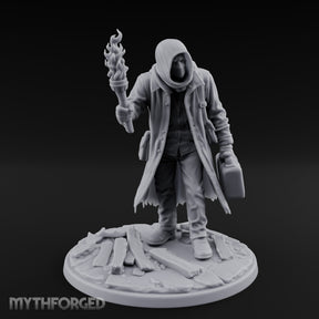 Torch Raising Canister Lugging Human Arsonist Miniature for Dungeons and Dragons, Pathfinder or other TTRPGs