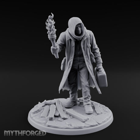Torch Raising Canister Lugging Human Arsonist Miniature for Dungeons and Dragons, Pathfinder or other TTRPGs