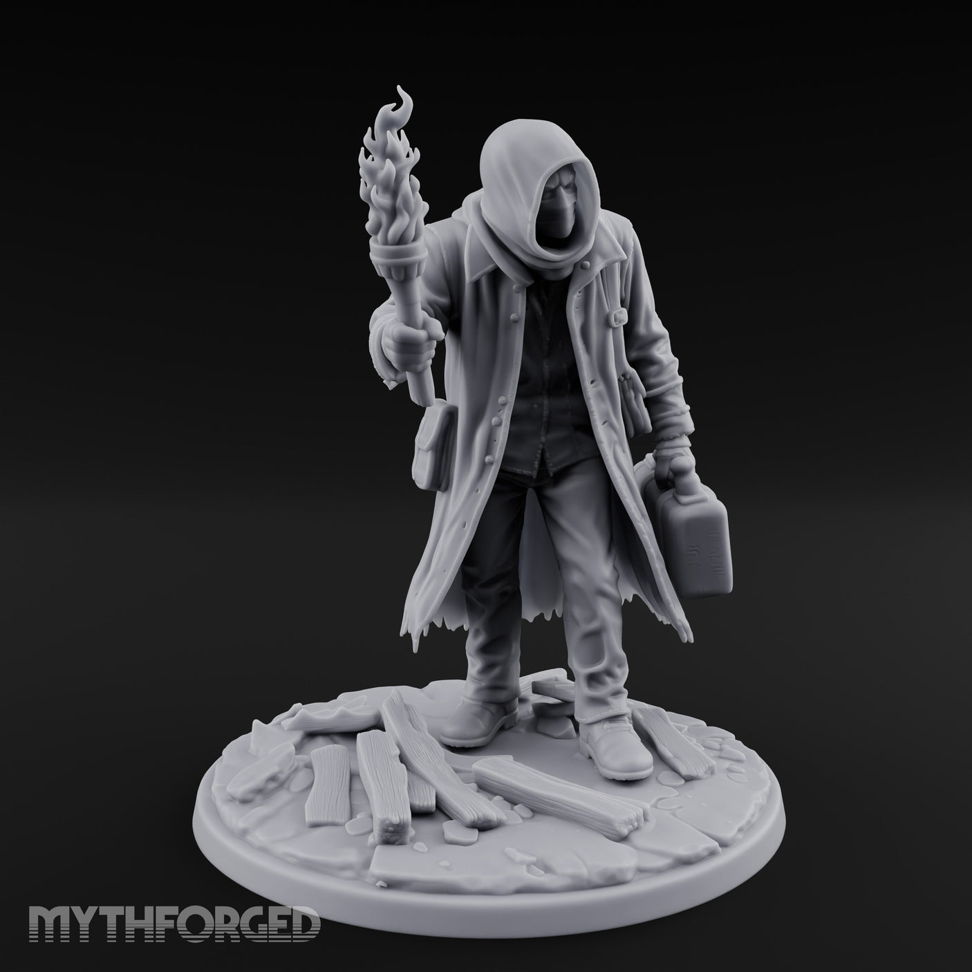 Torch Raising Canister Lugging Human Arsonist Miniature for Dungeons and Dragons, Pathfinder or other TTRPGs