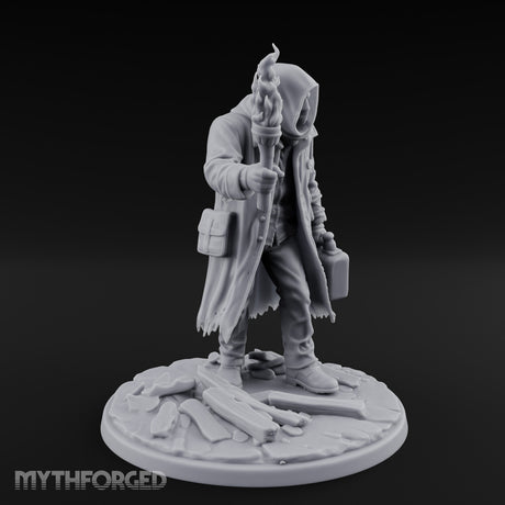 Torch Raising Canister Lugging Human Arsonist Miniature for Dungeons and Dragons, Pathfinder or other TTRPGs
