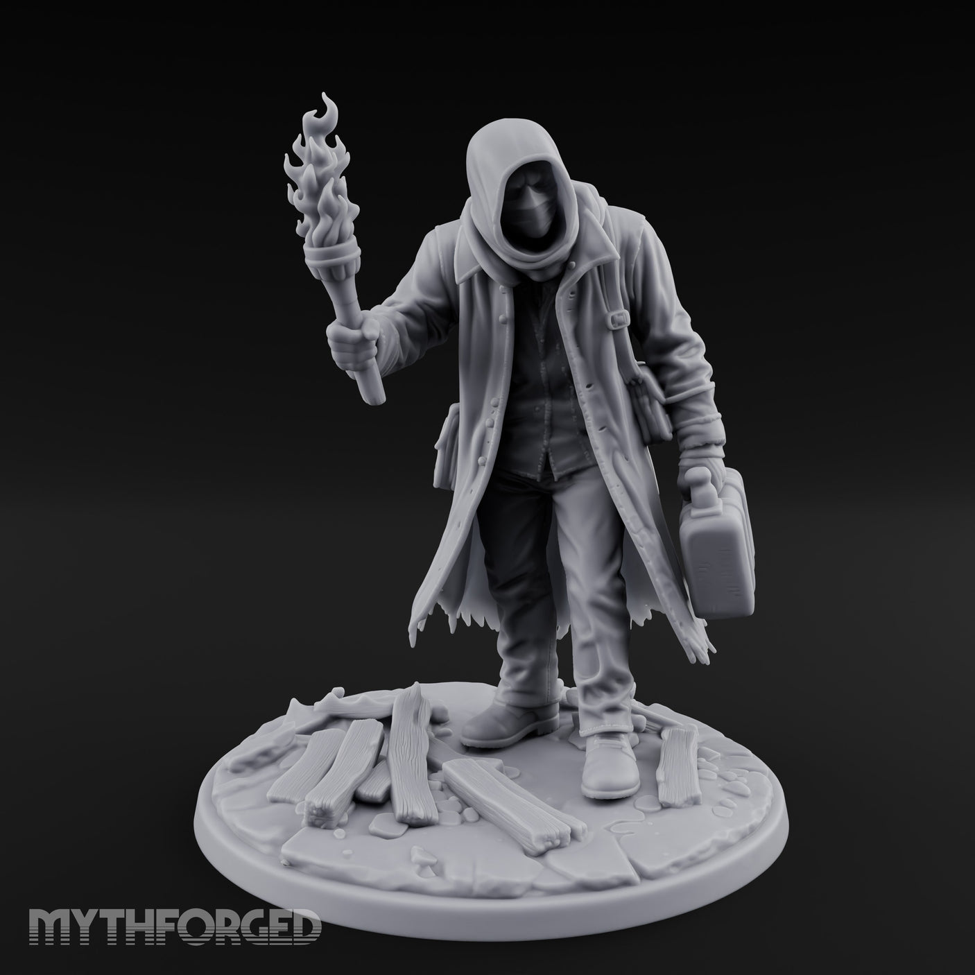 Torch Raising Canister Lugging Human Arsonist Miniature for Dungeons and Dragons, Pathfinder or other TTRPGs