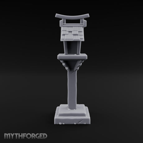 Torii-Crowned Tile-Roofed Japanese Shrine Lantern Post Miniature for Dungeons and Dragons, Pathfinder or other TTRPGs