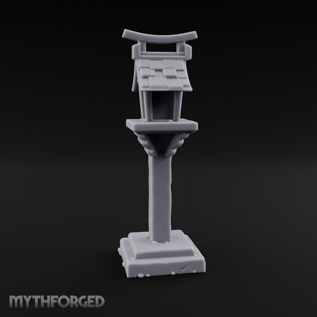 Torii-Crowned Tile-Roofed Japanese Shrine Lantern Post Miniature for Dungeons and Dragons, Pathfinder or other TTRPGs