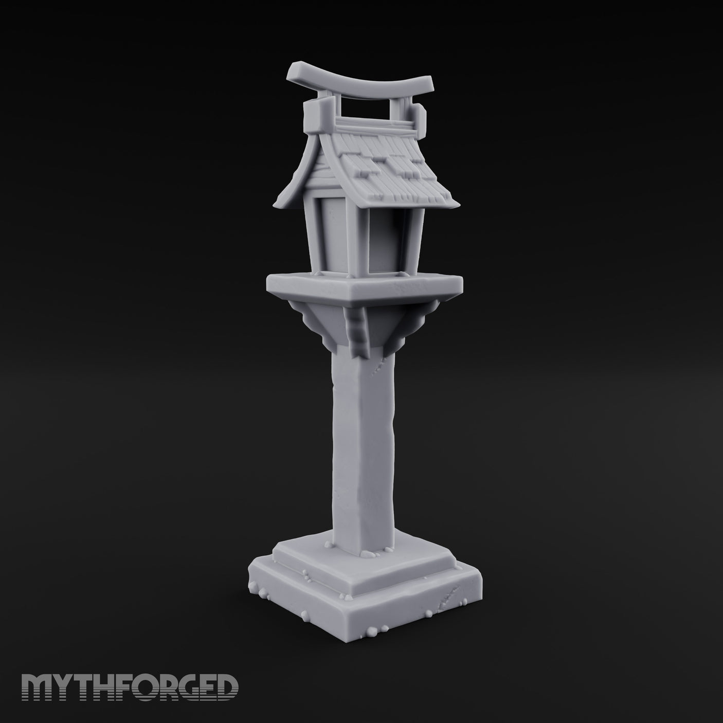 Torii-Crowned Tile-Roofed Japanese Shrine Lantern Post Miniature for Dungeons and Dragons, Pathfinder or other TTRPGs