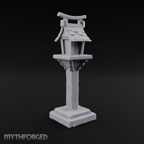 Torii-Crowned Tile-Roofed Japanese Shrine Lantern Post Miniature for Dungeons and Dragons, Pathfinder or other TTRPGs