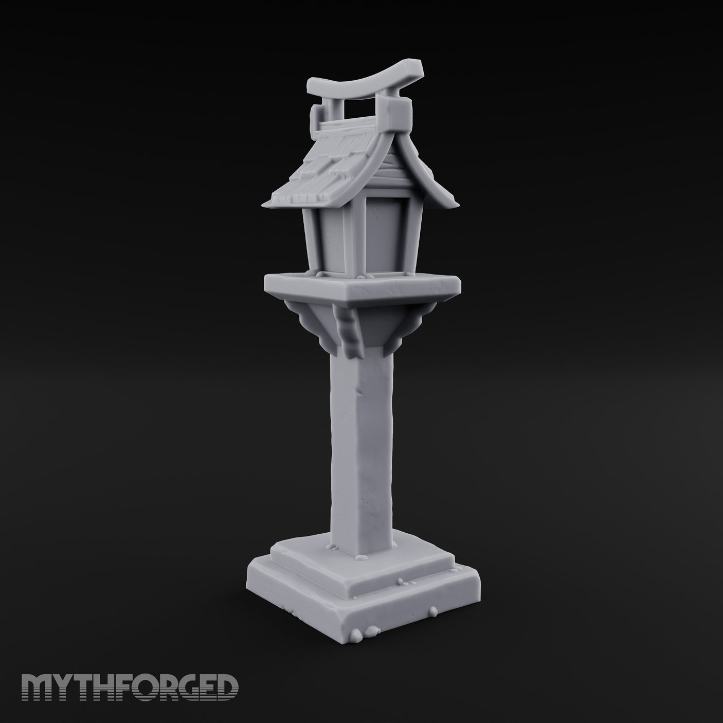Torii-Crowned Tile-Roofed Japanese Shrine Lantern Post Miniature for Dungeons and Dragons, Pathfinder or other TTRPGs