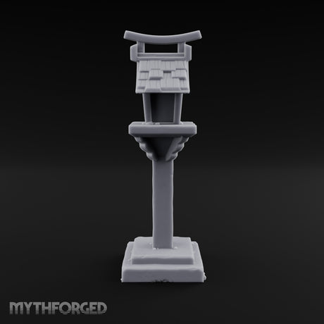 Torii-Crowned Tile-Roofed Japanese Shrine Lantern Post Miniature for Dungeons and Dragons, Pathfinder or other TTRPGs