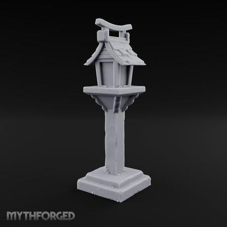 Torii-Crowned Tile-Roofed Japanese Shrine Lantern Post Miniature for Dungeons and Dragons, Pathfinder or other TTRPGs