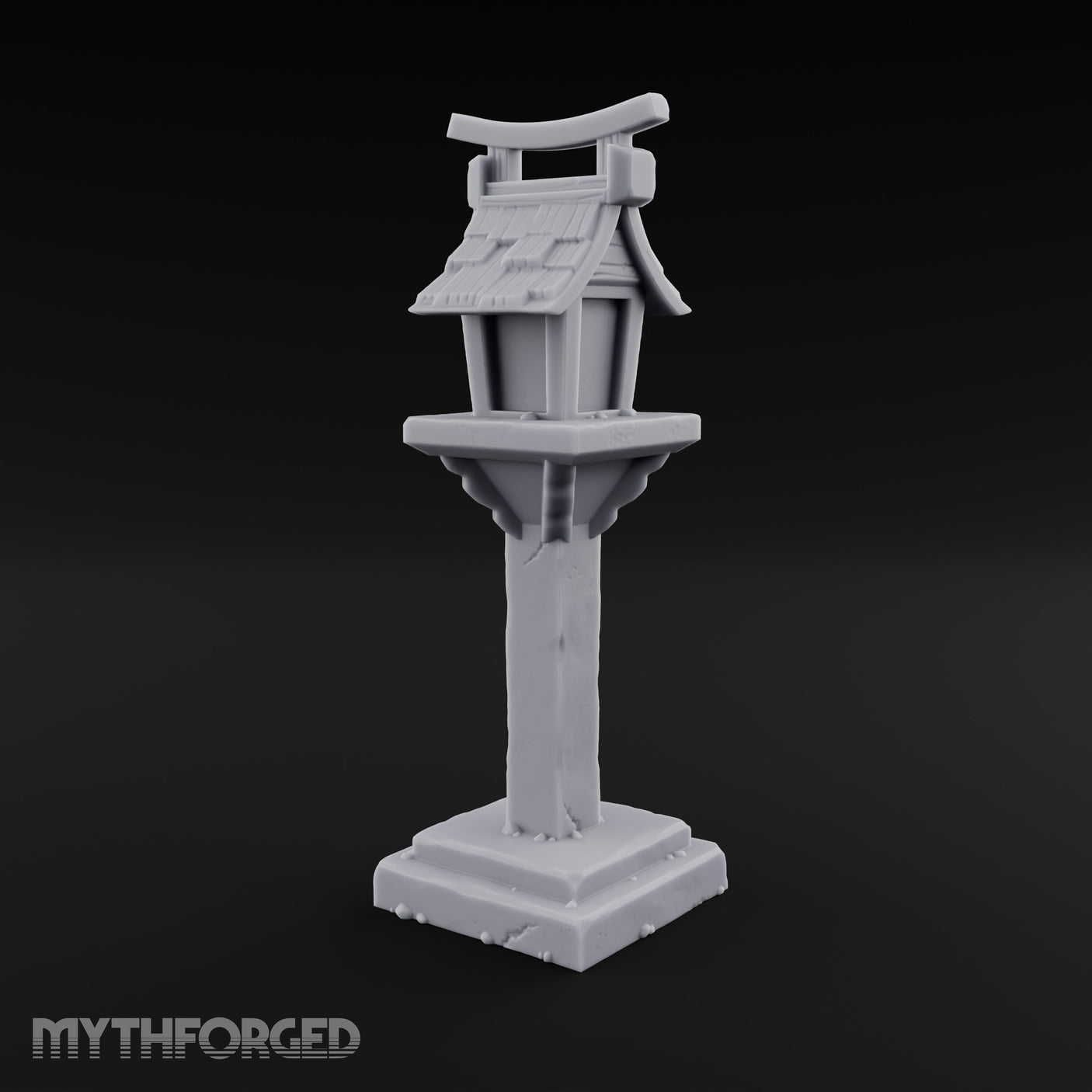 Torii-Crowned Tile-Roofed Japanese Shrine Lantern Post Miniature for Dungeons and Dragons, Pathfinder or other TTRPGs