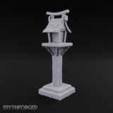 Torii-Crowned Tile-Roofed Japanese Shrine Lantern Post Miniature for Dungeons and Dragons, Pathfinder or other TTRPGs