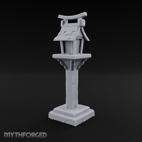 Torii-Crowned Tile-Roofed Japanese Shrine Lantern Post Miniature for Dungeons and Dragons, Pathfinder or other TTRPGs