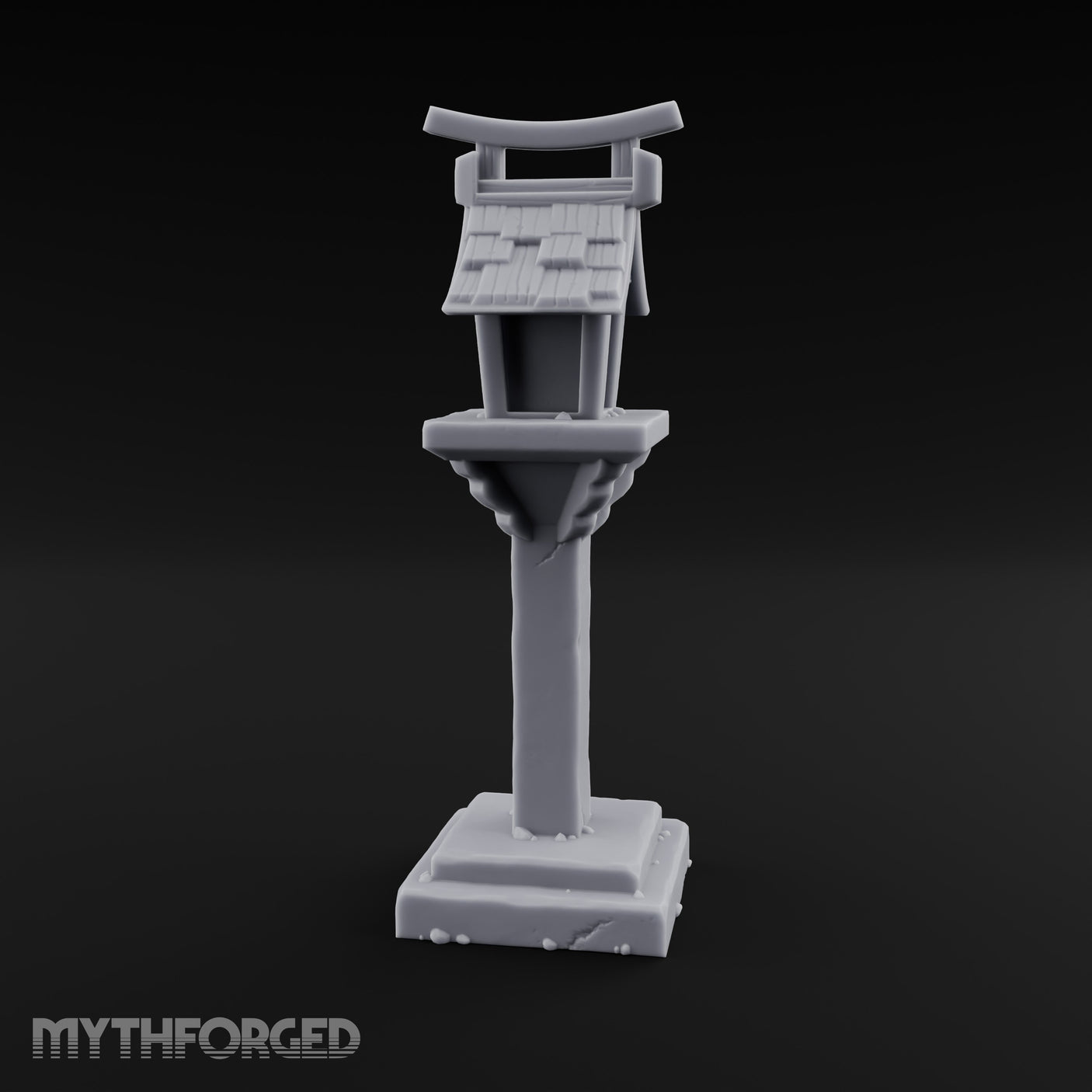 Torii-Crowned Tile-Roofed Japanese Shrine Lantern Post Miniature for Dungeons and Dragons, Pathfinder or other TTRPGs