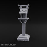 Torii-Crowned Tile-Roofed Japanese Shrine Lantern Post Miniature for Dungeons and Dragons, Pathfinder or other TTRPGs