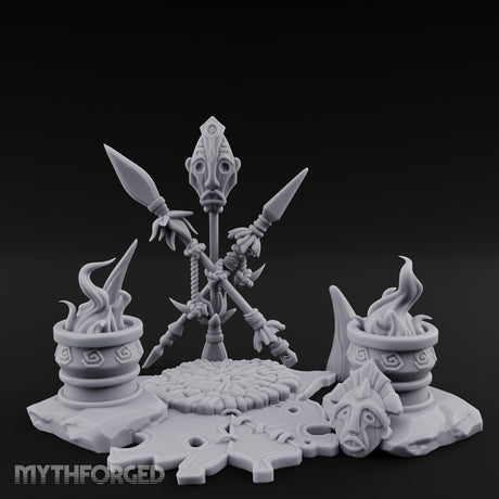Totem-Crowned Rope-Lashed Tribal Idol Shrine Scene Miniature for Dungeons and Dragons, Pathfinder or other TTRPGs