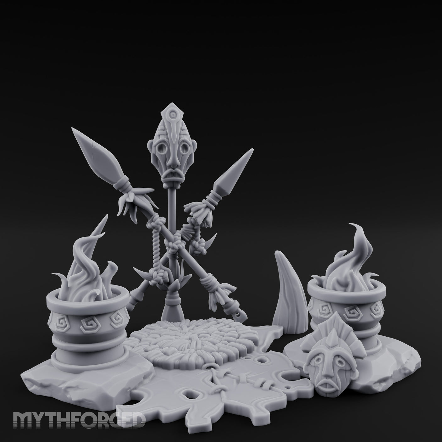 Totem-Crowned Rope-Lashed Tribal Idol Shrine Scene Miniature for Dungeons and Dragons, Pathfinder or other TTRPGs