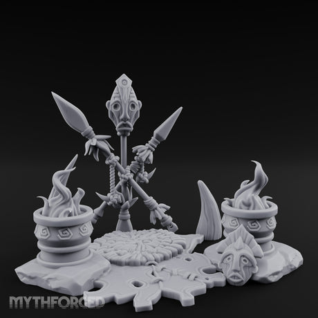 Totem-Crowned Rope-Lashed Tribal Idol Shrine Scene Miniature for Dungeons and Dragons, Pathfinder or other TTRPGs