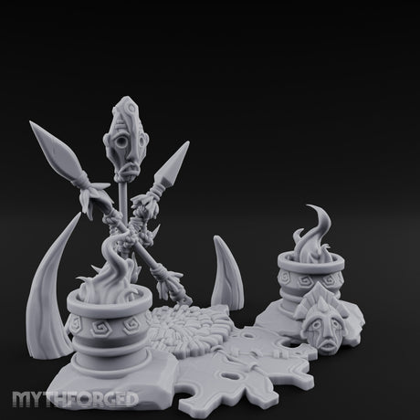 Totem-Crowned Rope-Lashed Tribal Idol Shrine Scene Miniature for Dungeons and Dragons, Pathfinder or other TTRPGs