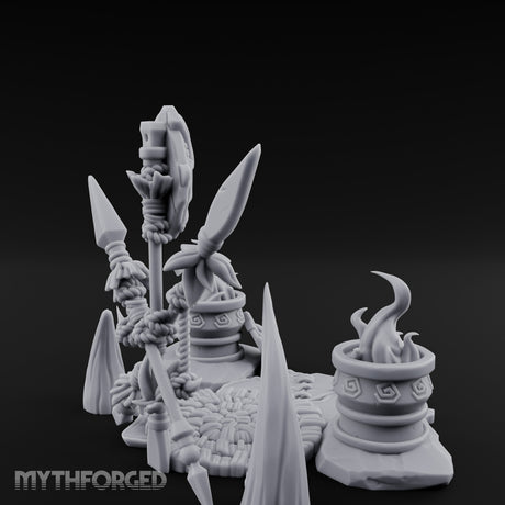 Totem-Crowned Rope-Lashed Tribal Idol Shrine Scene Miniature for Dungeons and Dragons, Pathfinder or other TTRPGs