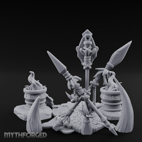 Totem-Crowned Rope-Lashed Tribal Idol Shrine Scene Miniature for Dungeons and Dragons, Pathfinder or other TTRPGs