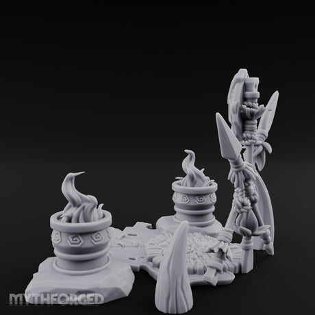 Totem-Crowned Rope-Lashed Tribal Idol Shrine Scene Miniature for Dungeons and Dragons, Pathfinder or other TTRPGs