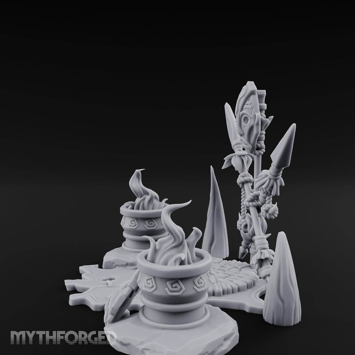 Totem-Crowned Rope-Lashed Tribal Idol Shrine Scene Miniature for Dungeons and Dragons, Pathfinder or other TTRPGs