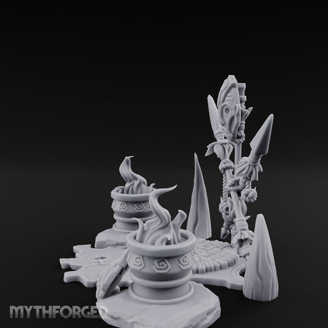 Totem-Crowned Rope-Lashed Tribal Idol Shrine Scene Miniature for Dungeons and Dragons, Pathfinder or other TTRPGs