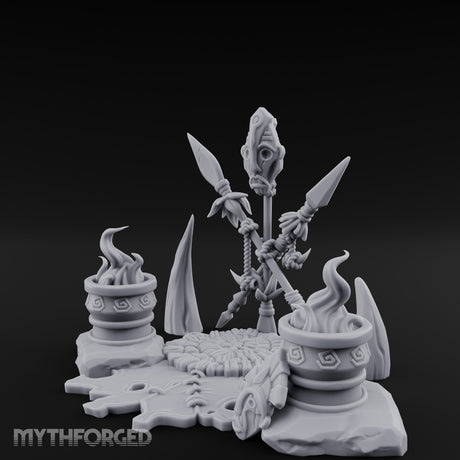 Totem-Crowned Rope-Lashed Tribal Idol Shrine Scene Miniature for Dungeons and Dragons, Pathfinder or other TTRPGs