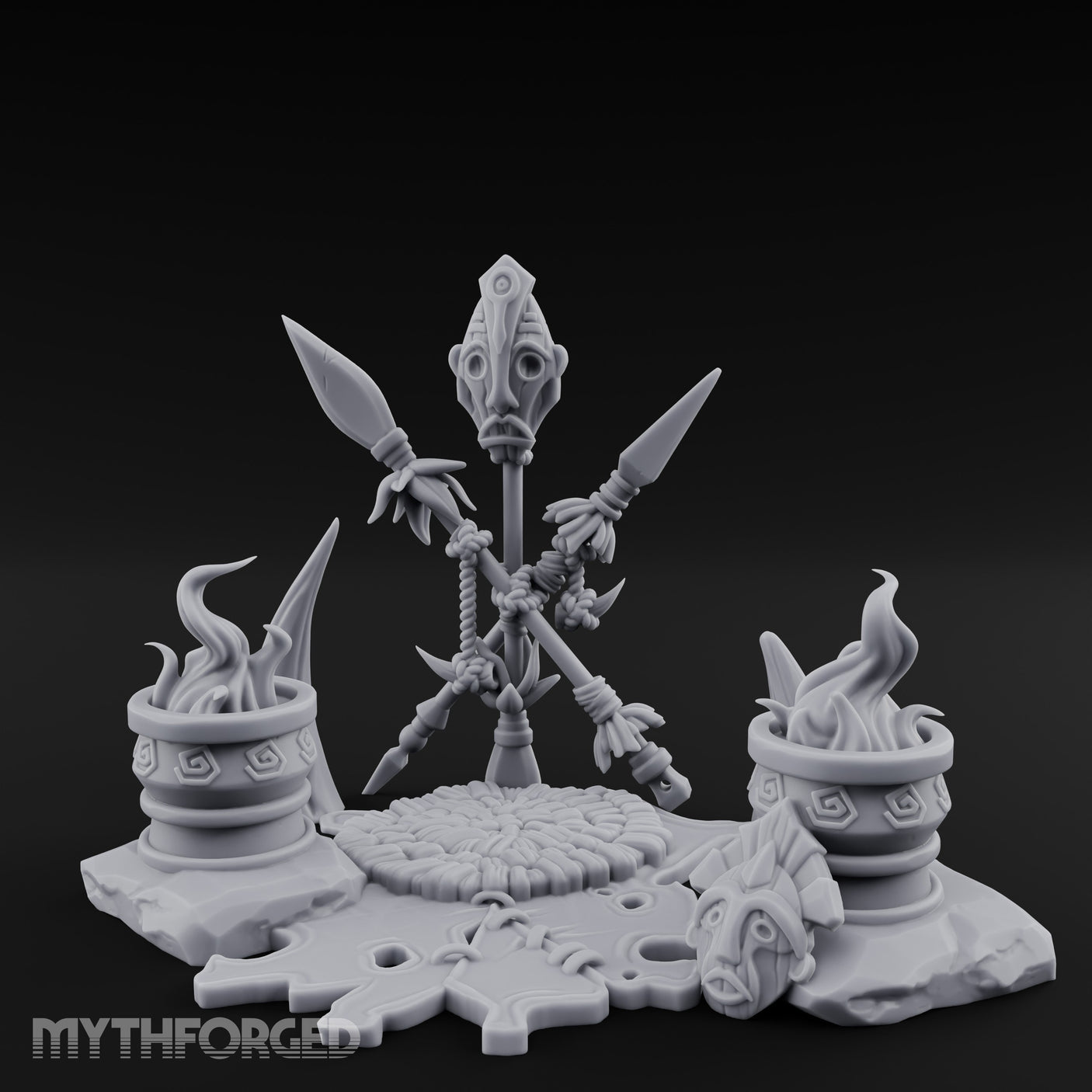 Totem-Crowned Rope-Lashed Tribal Idol Shrine Scene Miniature for Dungeons and Dragons, Pathfinder or other TTRPGs