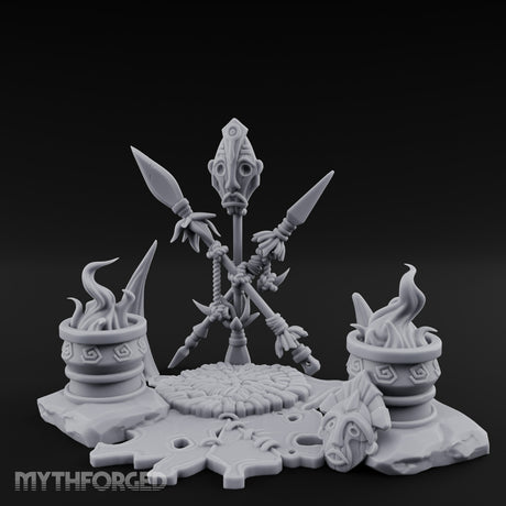 Totem-Crowned Rope-Lashed Tribal Idol Shrine Scene Miniature for Dungeons and Dragons, Pathfinder or other TTRPGs