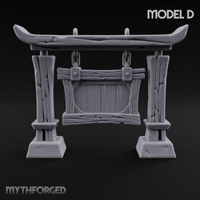Hay Cart Left Mid-Lane Wooden Town Street Scenery D