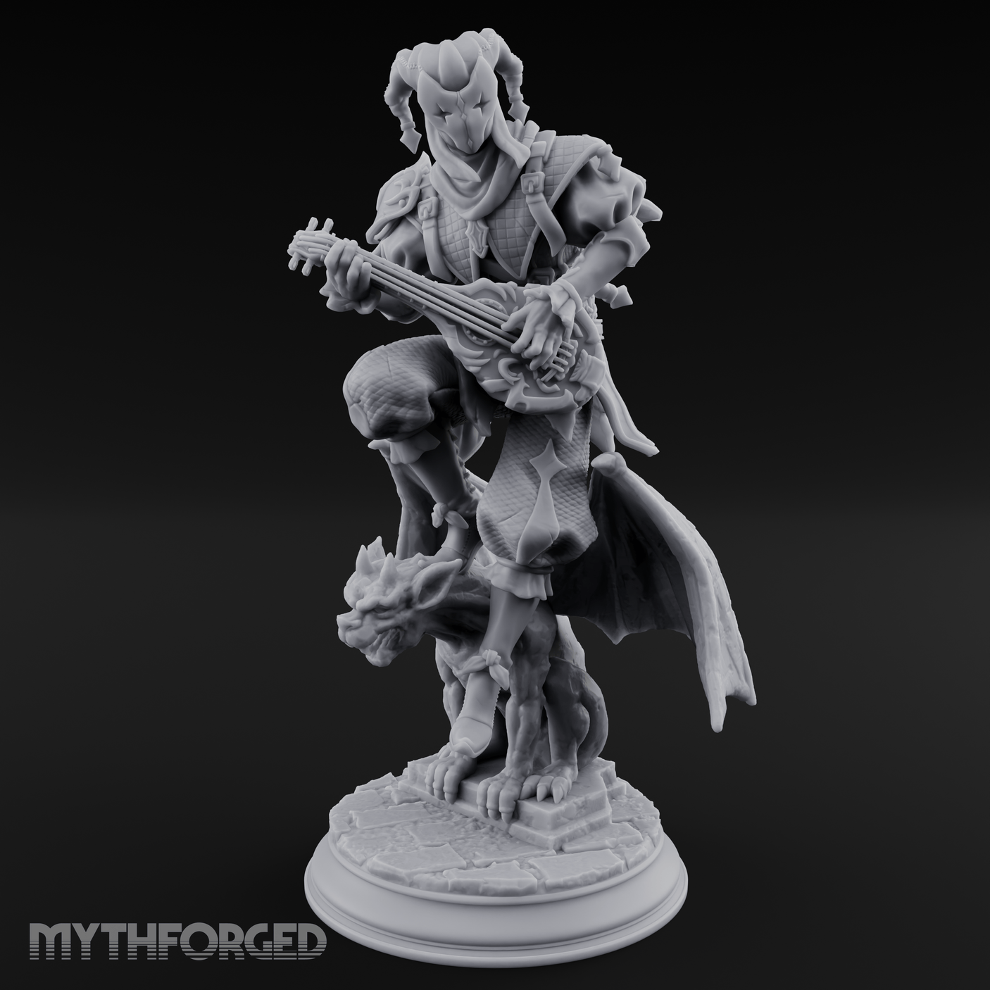 Strumming Astride Gargolye Bard Miniature for Dungeons and Dragons, Pathfinder or other TTRPGs
