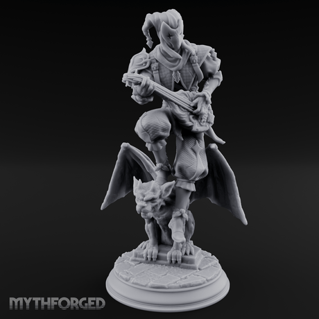 Strumming Astride Gargolye Bard Miniature for Dungeons and Dragons, Pathfinder or other TTRPGs