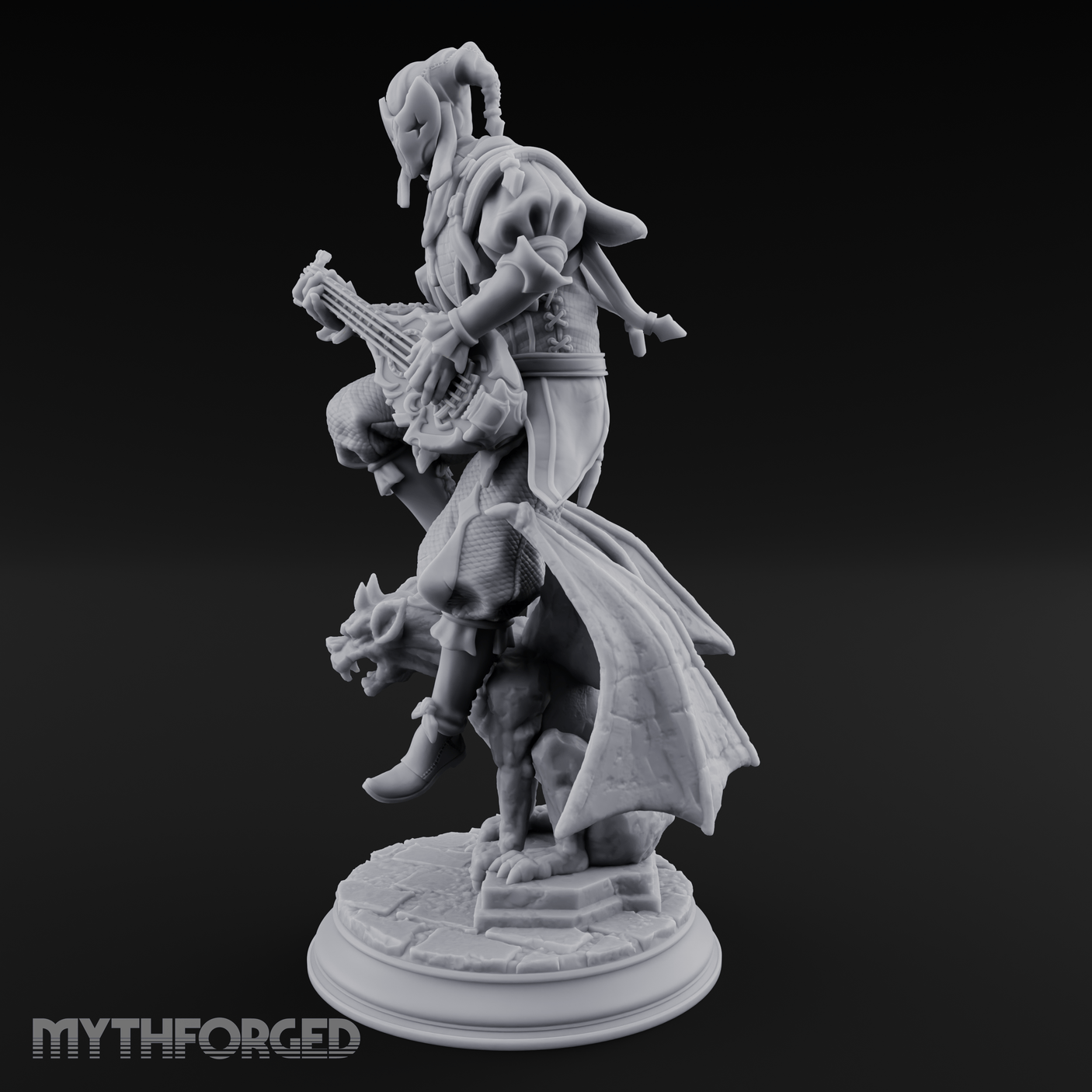 Strumming Astride Gargolye Bard Miniature for Dungeons and Dragons, Pathfinder or other TTRPGs