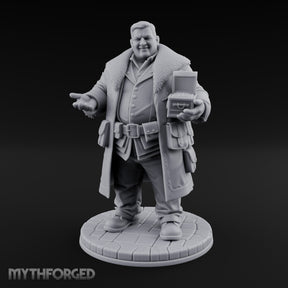 Treasure Chest Peddling Human Merchant Miniature for Dungeons and Dragons, Pathfinder or other TTRPGs