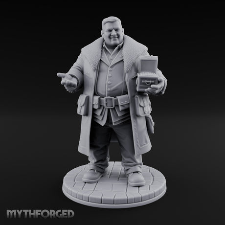 Treasure Chest Peddling Human Merchant Miniature for Dungeons and Dragons, Pathfinder or other TTRPGs