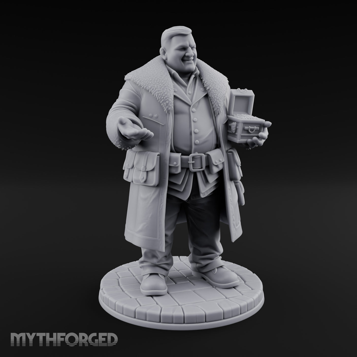 Treasure Chest Peddling Human Merchant Miniature for Dungeons and Dragons, Pathfinder or other TTRPGs