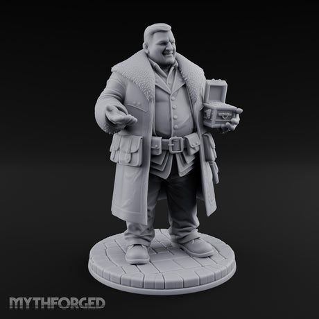 Treasure Chest Peddling Human Merchant Miniature for Dungeons and Dragons, Pathfinder or other TTRPGs