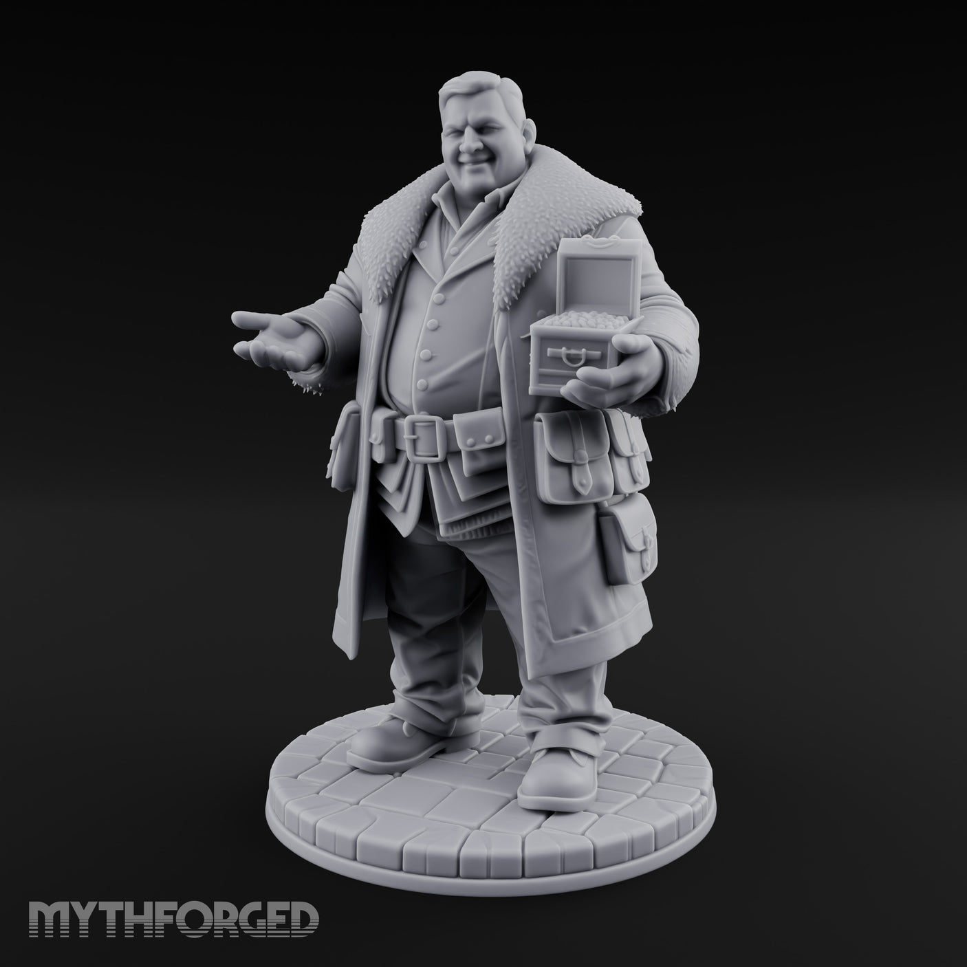 Treasure Chest Peddling Human Merchant Miniature for Dungeons and Dragons, Pathfinder or other TTRPGs