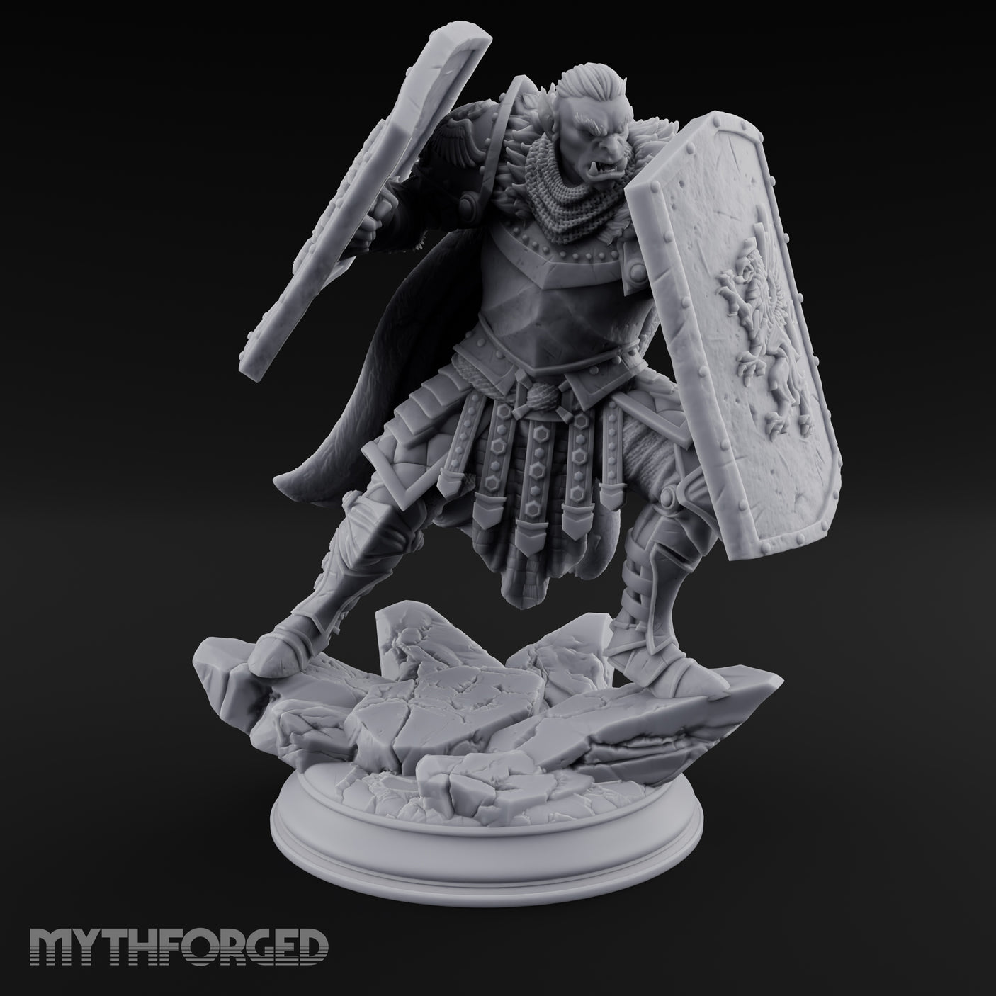 Double Shielded Orc Gladiator Miniature for Dungeons and Dragons, Pathfinder or other TTRPGs